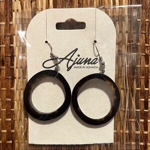 Ajuna Dark Brown Cow Horn Hoop Earrings